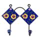 Navy Blue And Yellow Ceramic Floral Tiles Hook